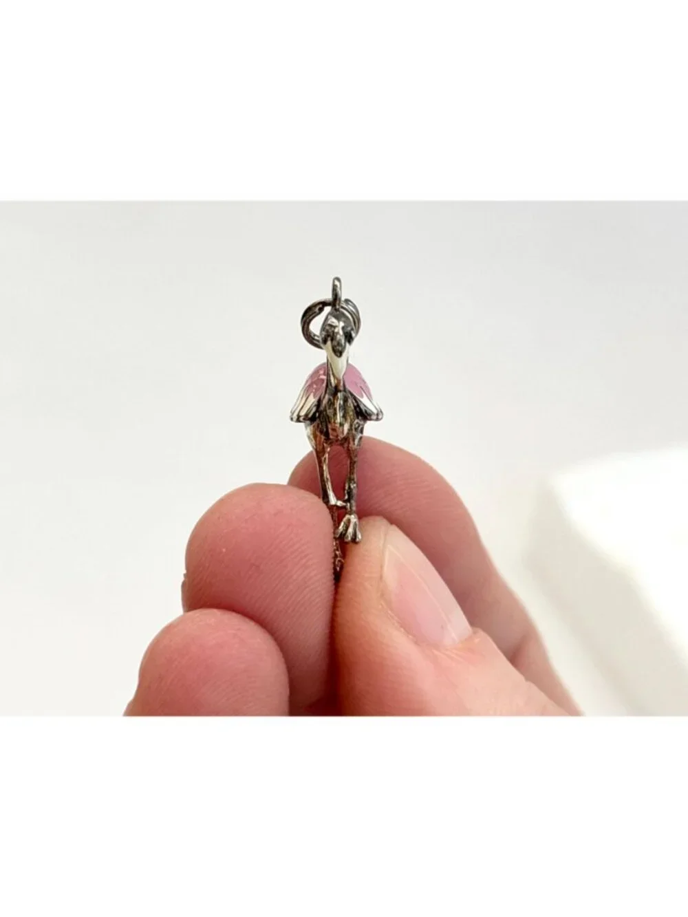 Flamingo Figural Enameled Tiny Sterling Silver Vintage 925 Pendant | Charm